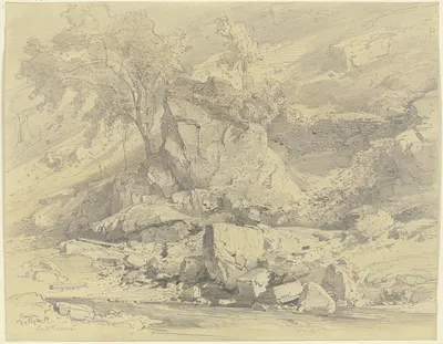 Rocky landscape near Clausen by Альберт Эмиль Кирхнер, 1880 — digital art print download