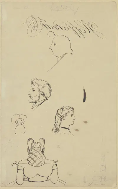 Studienblatt mit Köpfen, oben Johann David Passavant, darunter Julius Hamel by Albert Hendschel — digital art print download