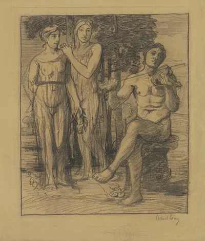 Apollo and two muses by Альберт Ланг — digital art print download