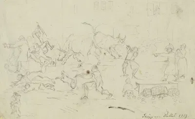 Capturing two oxen by Альфред Ретель, 1829 — digital art print download