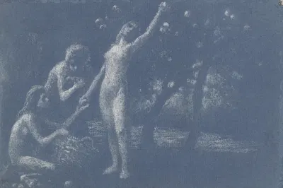 Drei nackte Mädchen bei der Apfelernte by Алойс Пенц — digital art print download