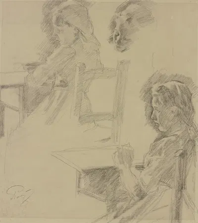 Girl at the sewing table by Алойс Пенц — digital art print download