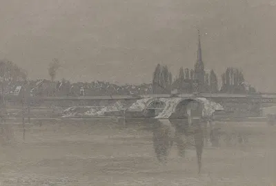 Reste der 1914 abgerissenen Alten Brücke in Frankfurt am Main by Андреас Бернхард Зёнген, 1915 — digital art print download