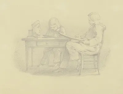 Zwei Knaben, eine Dantebüste zeichnend by Angilbert Göbel, 1861 — digital art print download