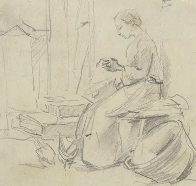 Sitting woman, seamstress by Антон Бургер — digital art print download