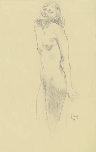 Stehender Mädchenakt, lachend by August Haag, 1929 — digital art print download