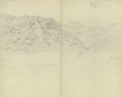 Ansicht von Subiaco, oben rechts Studien eines Mädchenkopfes by Август Лукас, 1831 — digital art print download