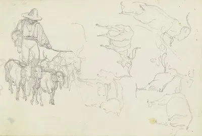 Herd of goats with herder by Август Лукас, 1830 — digital art print download