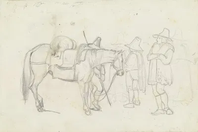 Horse with horse drovers by Август Лукас — digital art print download