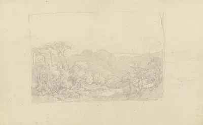 Sabiner Berge, im Vordergrund eine Piniengruppe by Август Лукас, 1830-1831 — digital art print download