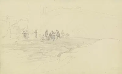 Wäscherinnen bei einer Brücke by Август Лукас, 1830-1831 — digital art print download