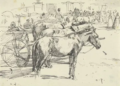 Karrengäule auf einem Marktplatz im ungarischen Szolnok by Август фон Петтенкофен — digital art print download