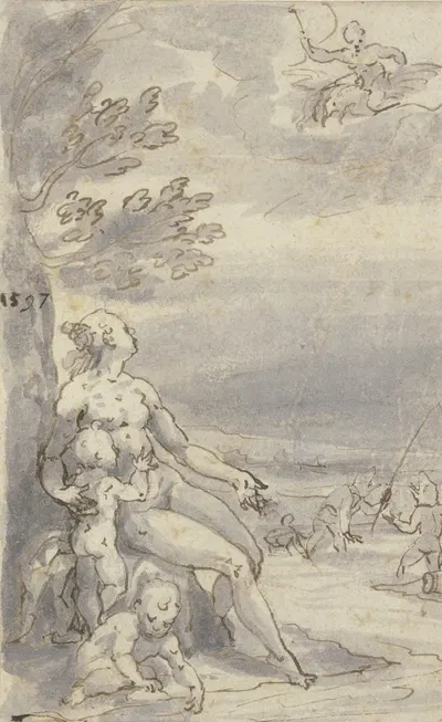Lykische Bauern, von Zeus auf Bitte der Leto in Frösche verwandelt by Bartholomaeus Spranger, 1597 — digital art print…