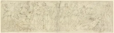 Relief eines römischen Bacchus-Sarkophags mit der Auffindung Ariadnes by Battista Franco — digital art print download