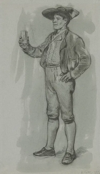 Bauer mit zutrinkendem Gestus aus der 'Tanzpause' by Бенжамен Вотье, 1878 — digital art print download