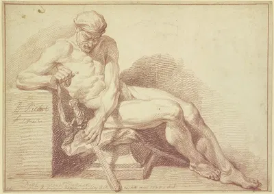 Academy study; Seated nude with a sword by Бернар Пикара, 1722 — digital art print download