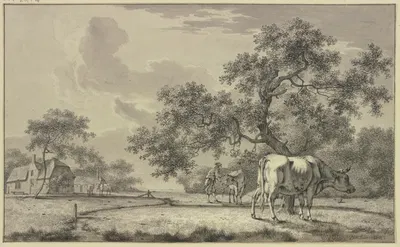Unter einem Baum ein Bauer bei zwei Kühen by Бернхард Хендрик Тир, 1777 — digital art print download