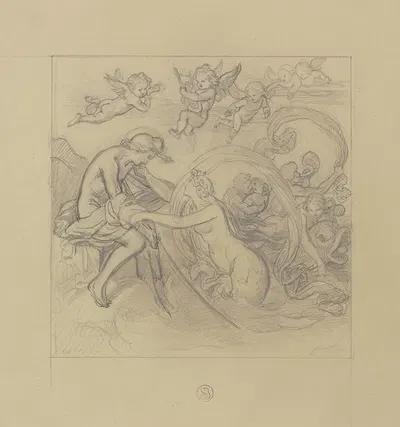 'Halb zog sie ihn, halb sank er hin' – Der Fischer und die Nixe by Bernhard von Neher the younger — digital art print…
