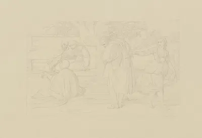 'Aus dem Leben eines Wüstlings'; VIII. Stelldichein auf dem Kirchhof by Бонавентура Дженелли, 1845 — digital art print…