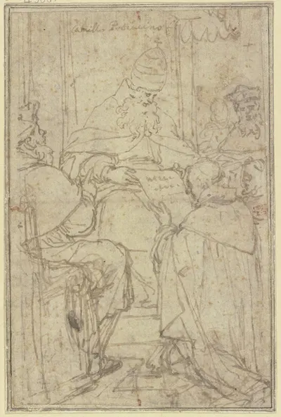 Ein kniender Mönch überreicht dem Papst eine Schrift by Camillo Procaccini — digital art print download