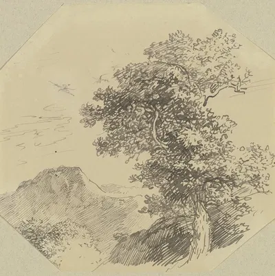 Gebirgslandschaft, rechts vorne ein großer Baum by Carl Friedrich von Rumohr — digital art print download
