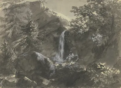 Waterfall in the mountains by Carl Friedrich von Rumohr — digital art print download