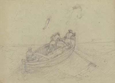 Boot bei Capri mit drei Fischern bemannt by Карл Морганштерн — digital art print download