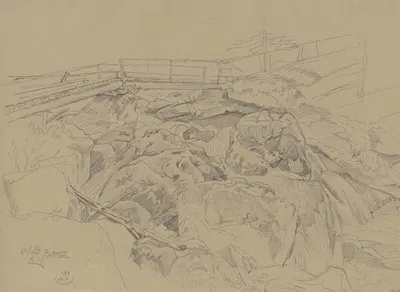 Holzbrücke über Felsengeröll bei Hallstadt by Карл Морганштерн, 1833 — digital art print download
