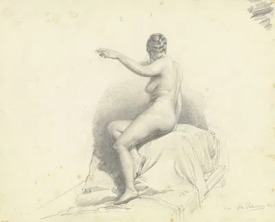 Weiblicher Akt, sitzend, von der Seite gesehen by Карл Морганштерн, 1836 — digital art print download