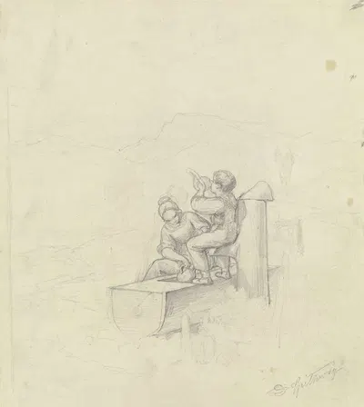 Mädchen und Junge am Brunnen by Карл Спицвег — digital art print download