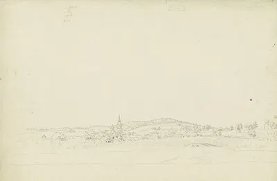 Weite Landschaft mit Dorf und Brücke by Каспар Давид Фридрих, 1799 — digital art print download