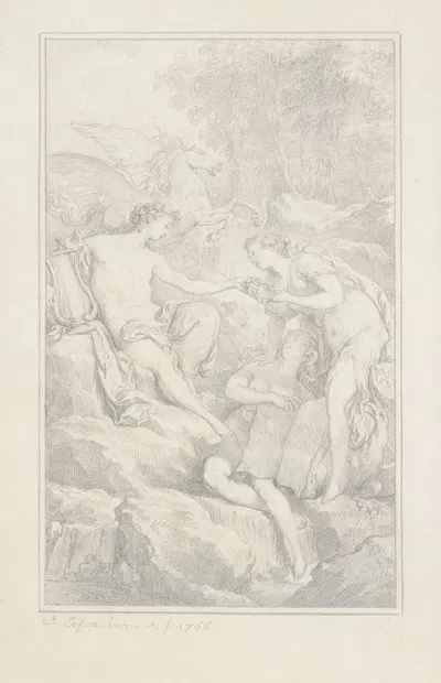 Apollo überreicht der Dichtkunst den Kranz by Шарль Доминик Жозеф Эйзен, 1766 — digital art print download
