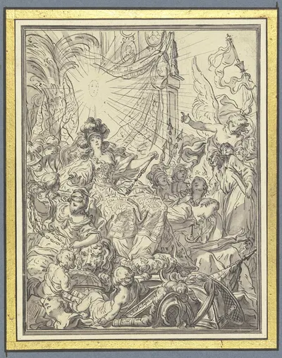 Frankreich auf dem Thron, umgeben von allegorischen Figuren by Шарль Доминик Жозеф Эйзен — digital art print download