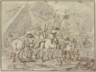 Marketenderzelt mit trinkender Reitergruppe by Charles Parrocel — digital art print download