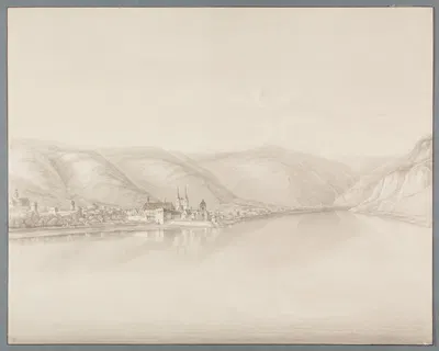 Blick auf den Rhein mit der Stadt Boppard by Кристиан Георг Шютц младший — digital art print download