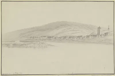 Rheinansicht mit Blick auf Weißenturm gegenüber Neuwied, rechts oben das General-Hoche-Denkmal by Christian Georg Schütz…