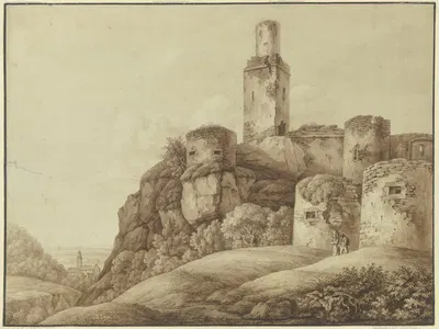 Ruine einer Bergfeste mit Türmen by Кристиан Георг Шютц младший — digital art print download