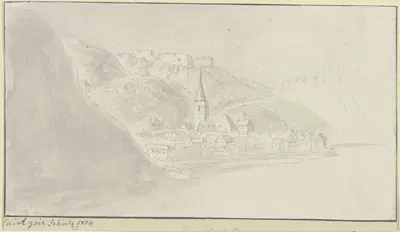 Städtchen am Rhein mit Burgen (St. Goar) by Кристиан Георг Шютц младший, 1804 — digital art print download