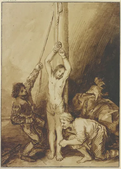 Christus an der Martersäule, in der Manier Rembrandts by Кристиан Вильгельм Эрнст Дитрих — digital art print download