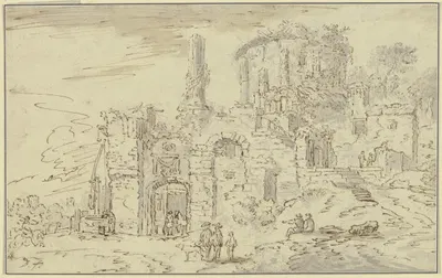 Ruinen von Tempelgebäuden in einer Landschaft by Кристиан Вильгельм Эрнст Дитрих — digital art print download