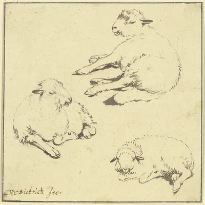 Three resting sheep by Кристиан Вильгельм Эрнст Дитрих — digital art print download
