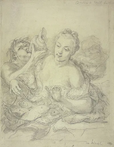 Mädchen mit Triton und Fischen by Корнелис де Ваэль — digital art print download