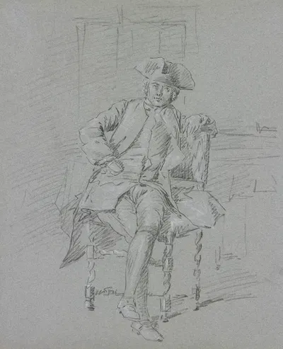 A sitting cavalier by Корнелис Трост — digital art print download