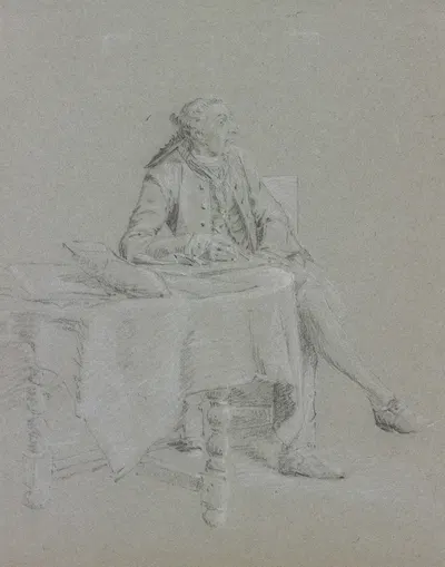 Cavalier sitting at the table by Корнелис Трост — digital art print download