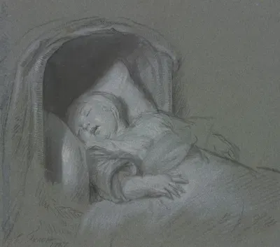 Schlafendes Kind in der Wiege by Корнелис Трост, 1737 — digital art print download