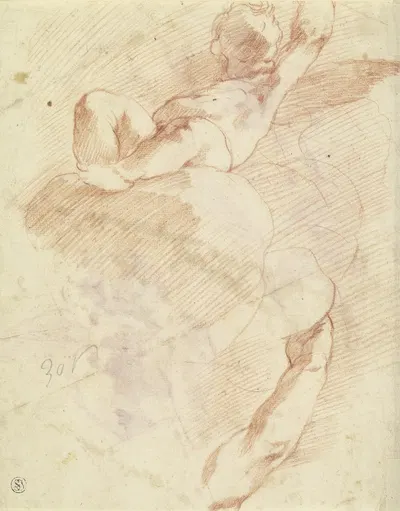 Auf einer Wolke sitzender Putto in Untersicht by Корреджо — digital art print download