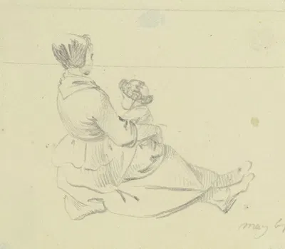 Am Boden sitzendes Mädchen mit einem Kind auf dem Schoß. by Даниэль Николай Ходовецкий, 1761 — digital art print download