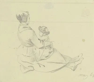 Am Boden sitzendes Mädchen mit einem Kind auf dem Schoß by Daniel Nikolaus Chodowiecki, 1761 — digital art print download