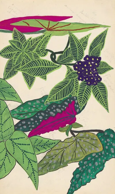 Design for embroidery of flowers and leaves by Atelier Martine, c. 1914 — digital art print download