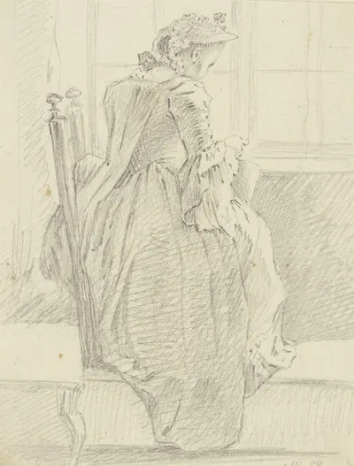 Frau mit Handarbeit am Fenster by Daniel Nikolaus Chodowiecki, 1758 — digital art print download